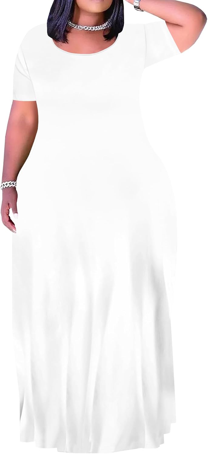 Plus Size Maxi Dress for Women Summer Short Sleeve Casual Sundress