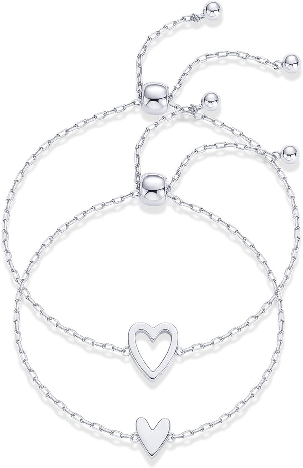 PAVOI Friendship Bracelets for Women, 14K Gold Plated Heart Charm Set