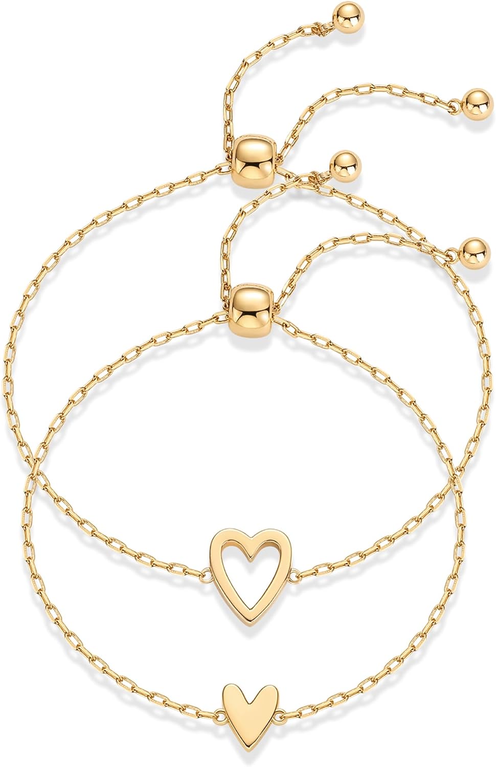 PAVOI Friendship Bracelets for Women, 14K Gold Plated Heart Charm Set