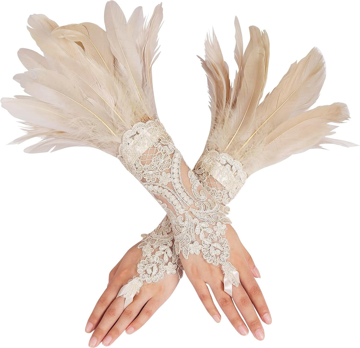 Feather Gloves Women Costume Wrist Cuffs