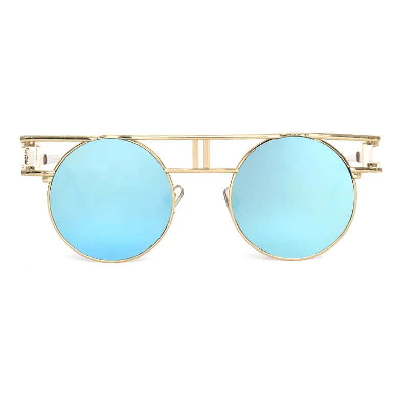 Big Frame Round Alloy Mirror Steampunk Sunglasses