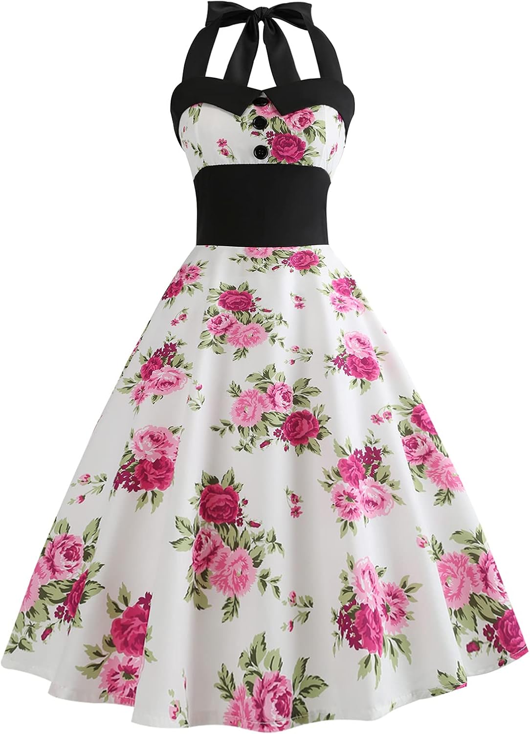 Floral Vintage Swing Dress - Halter Neck - 1950s Rockabilly Pin-Up Style