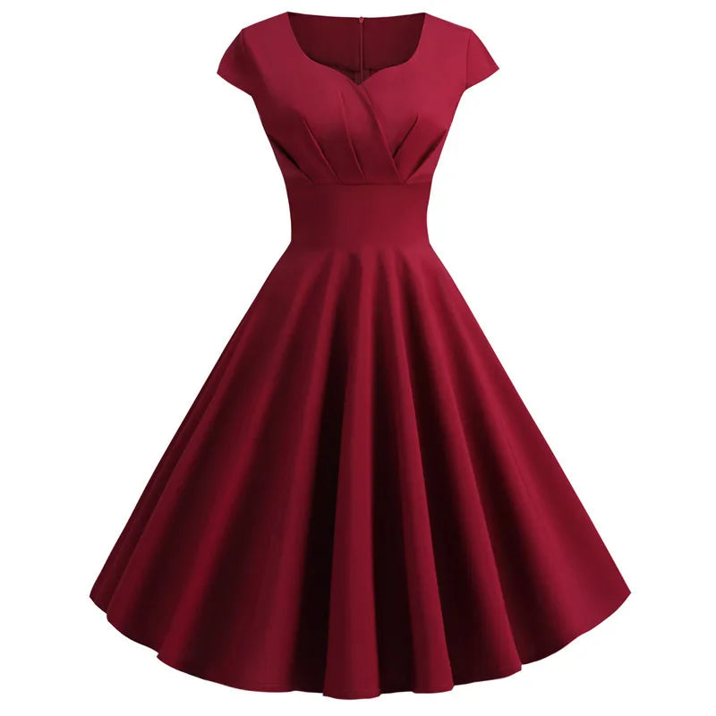 Pink Summer Dress V Neck Robe pin up Party Office Midi Dresses