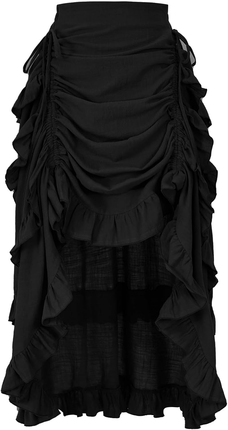Women's Gothic Steampunk Renaissance Pirate High Low Ruffle Skirt