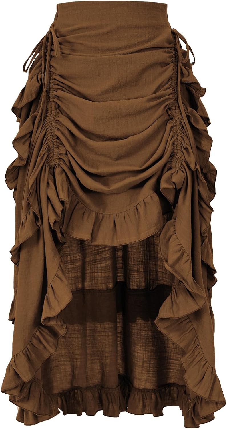 Women's Renaissance Skirt Pirate High-Low Ruffle Maxi Skirts