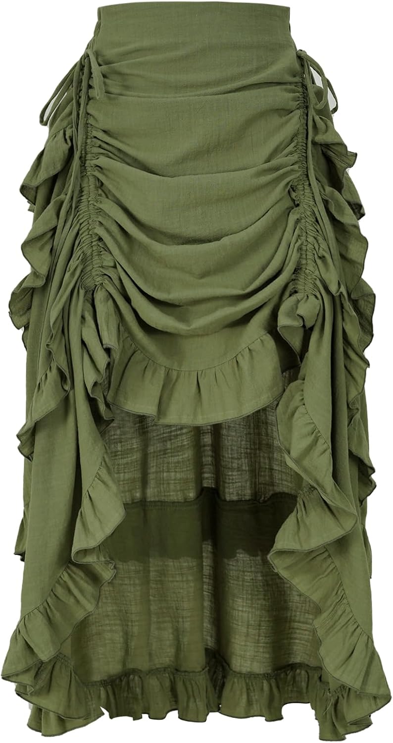 Women's Renaissance Skirt Pirate High-Low Ruffle Maxi Skirts