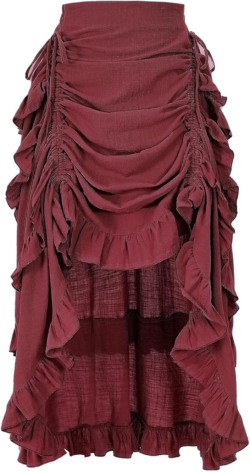 Women's Gothic Steampunk Renaissance Pirate High Low Ruffle Skirt