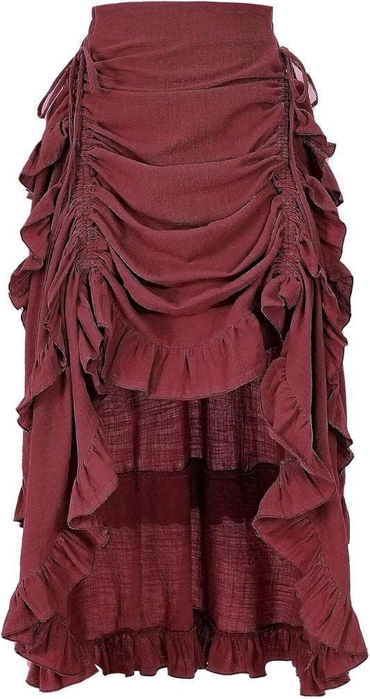 Women's Renaissance Skirt Pirate High-Low Ruffle Maxi Skirts