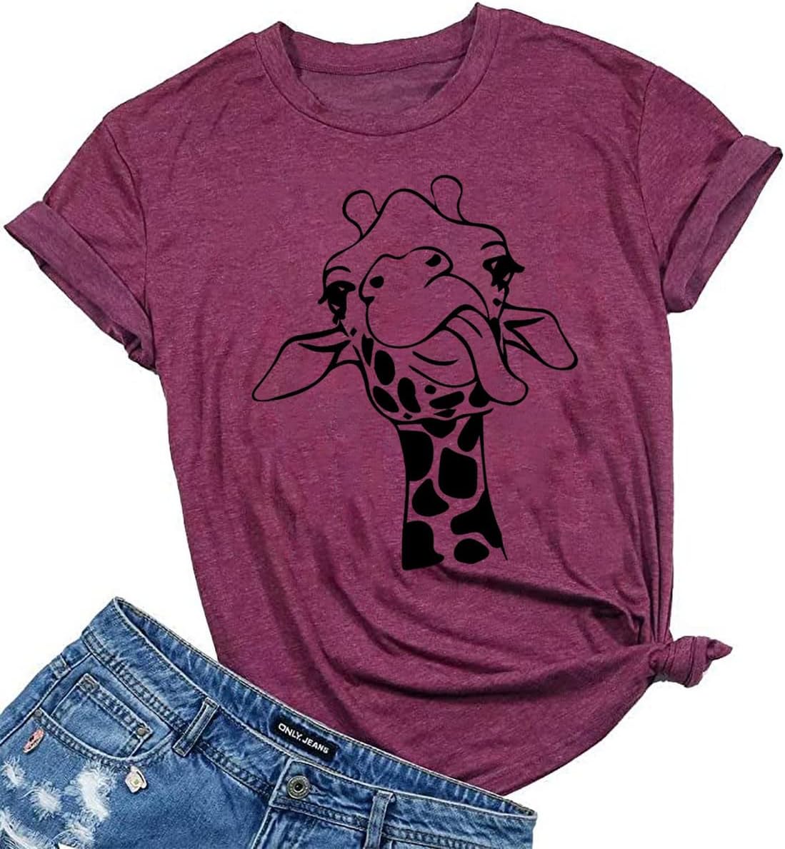 Beopjesk Womens Summer Giraffe Printed T-Shirt Funny Cute Animal Graphic Tees Tops