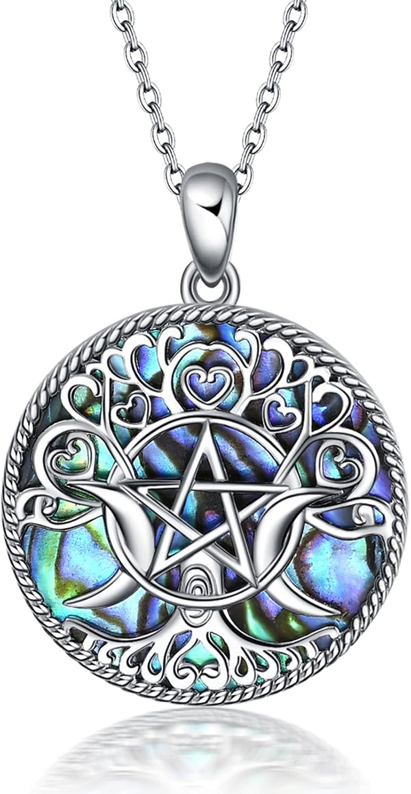 Sterling Silver Pentagram Necklace Triple Moon