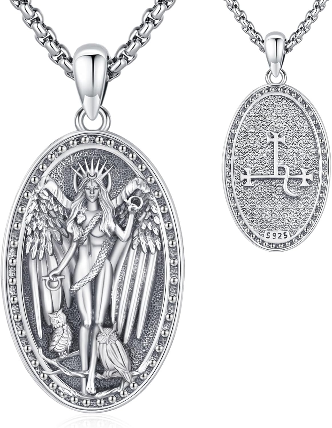 Sterling Silver Pentagram Necklace Triple Moon Tetragrammaton