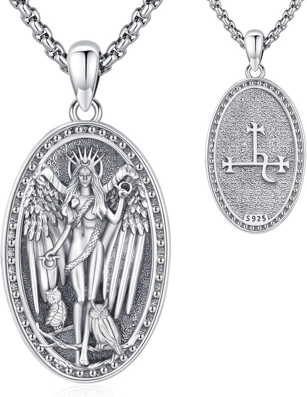 Sterling Silver Pentagram Necklace Triple Moon Tetragrammaton