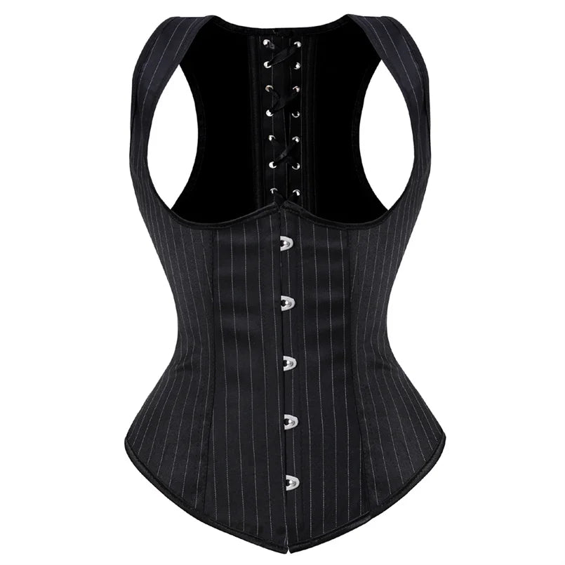 Lace-Up Striped Underbust Corset – Plus Size