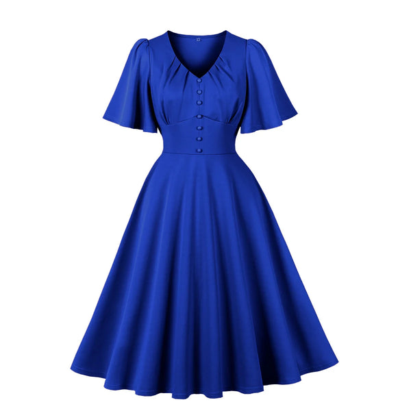 Vintage Swing Dress - V-Neck - 1950s Rockabilly Pin-Up Style