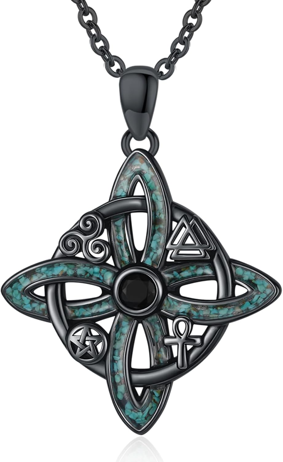 Sterling Silver Pentagram Necklace Triple Moon