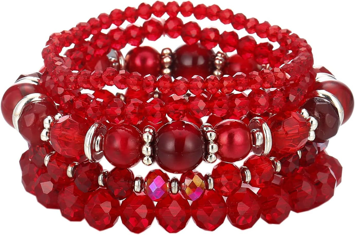 Noessla Beaded Boho Stretch Bracelet Colorful Stackable Crystal Beads Bracelets Trendy Costume Jewelry Mothers Day Gifts for Women