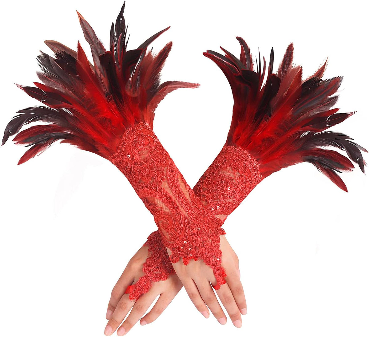 Feather Gloves Women Costume Wrist Cuffs