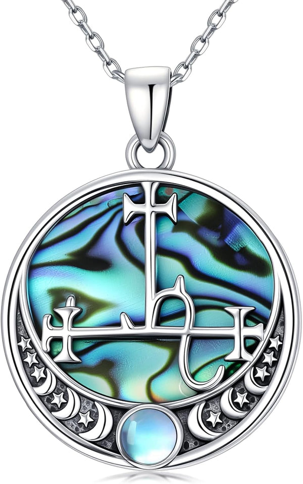 Sterling Silver Pentagram Necklace Triple Moon