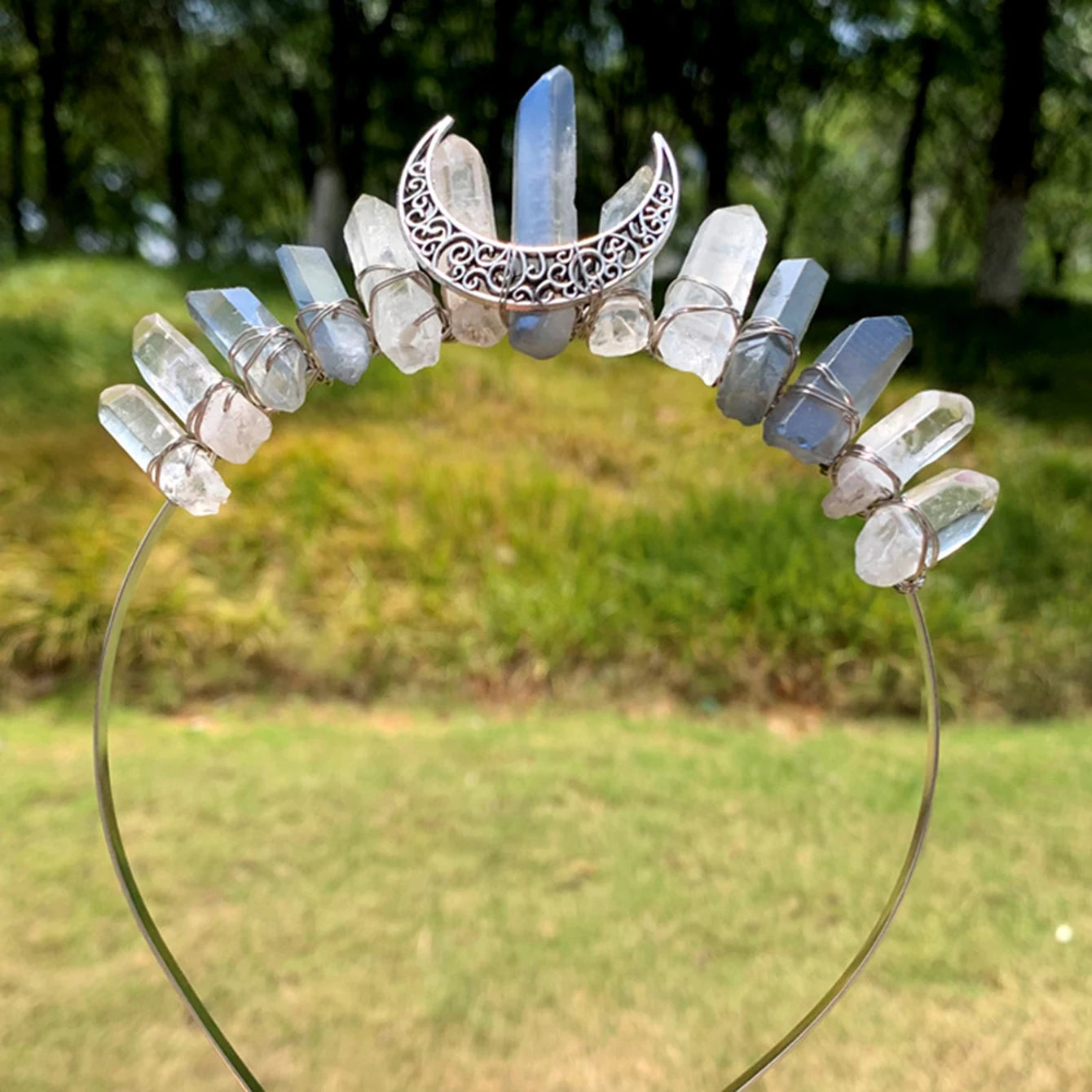 1PC Natural Crystal Quartz Moon Crown Wicca Headband - Spiritual Jewelry