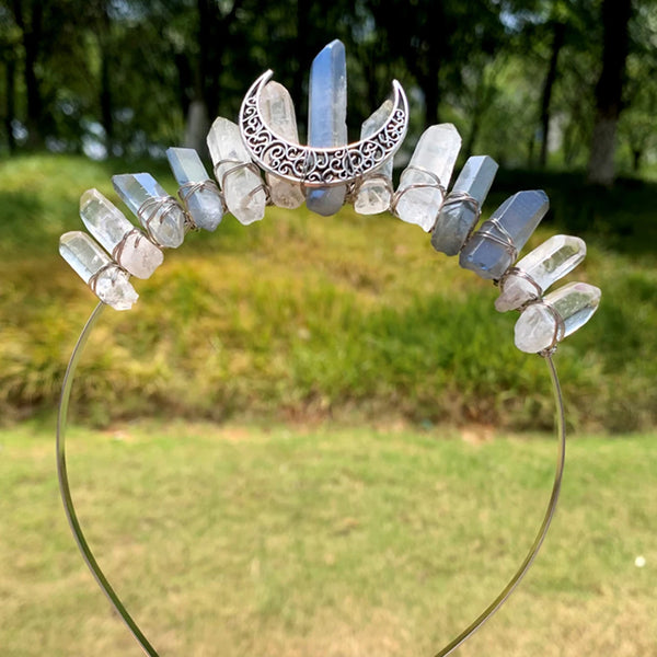 1PC Natural Crystal Quartz Moon Crown Wicca Headband - Spiritual Jewelry