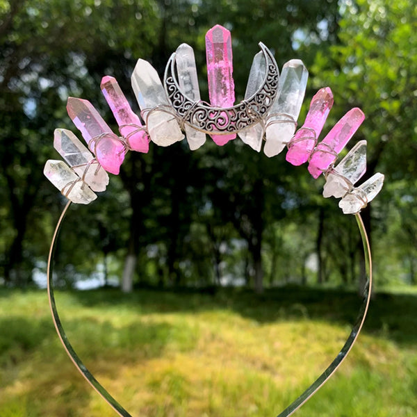 1PC Natural Crystal Quartz Moon Crown Wicca Headband - Spiritual Jewelry