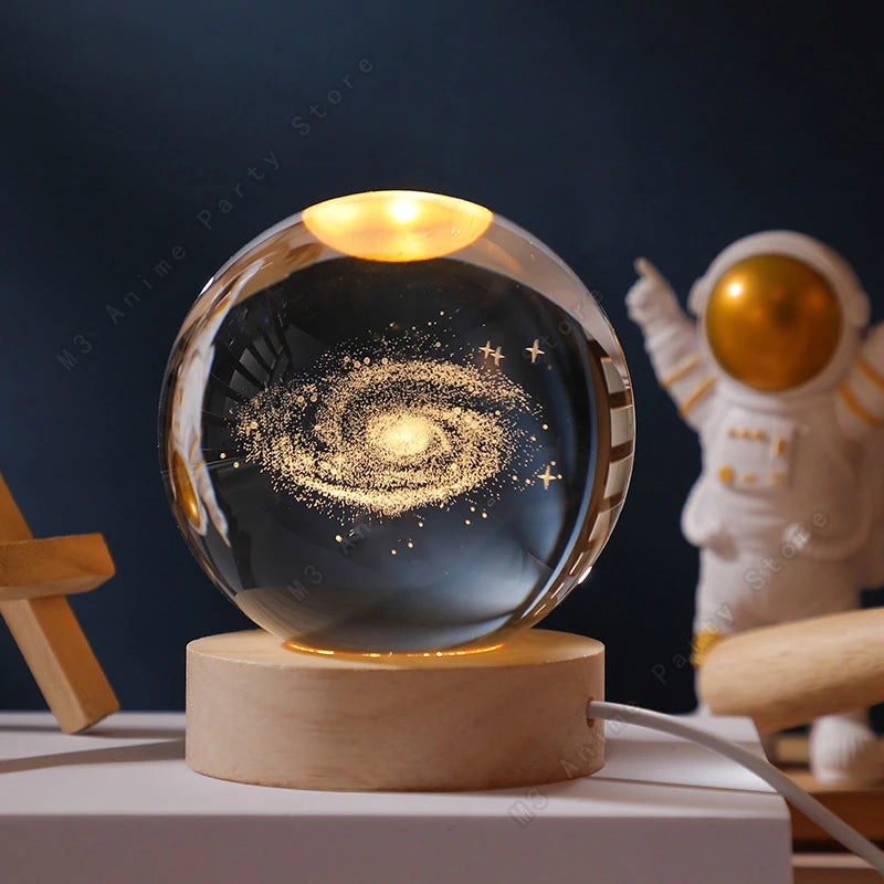 Unique 3d Crystal Ball Night Light LED Lamp Bedside Table Glowing Galaxy Lamp Saturn Planets Moon...