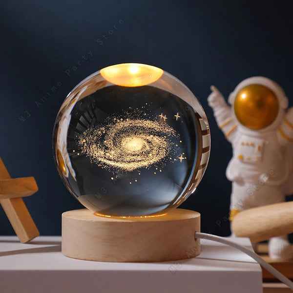 Unique 3d Crystal Ball Night Light LED Lamp Bedside Table Glowing Galaxy Lamp Saturn Planets Moon...