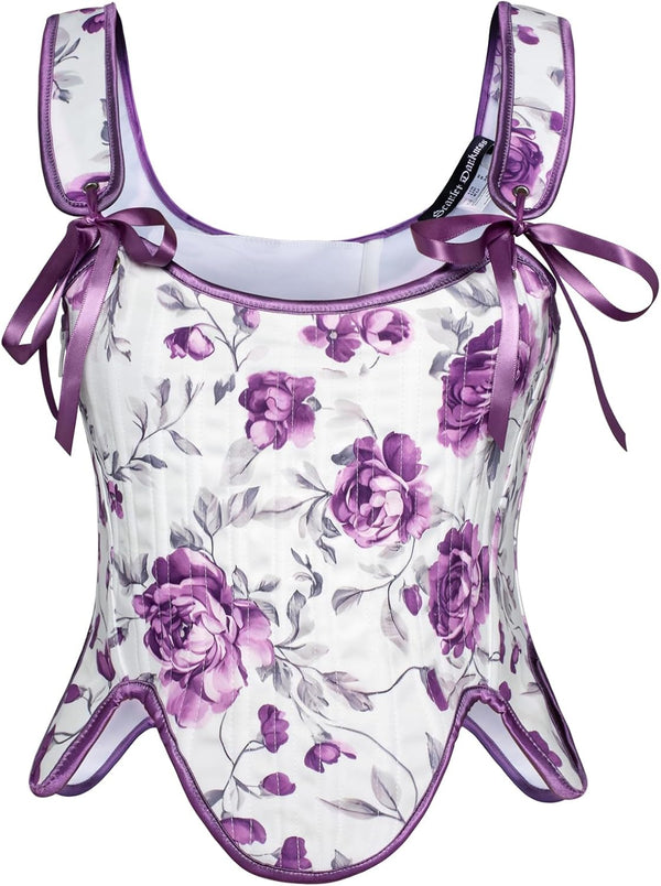 Renaissance Floral Lace-Up Bustier with Zipper