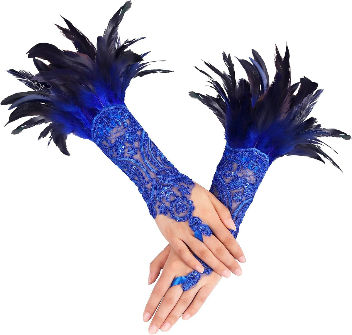 Feather Gloves Women Costume Wrist Cuffs