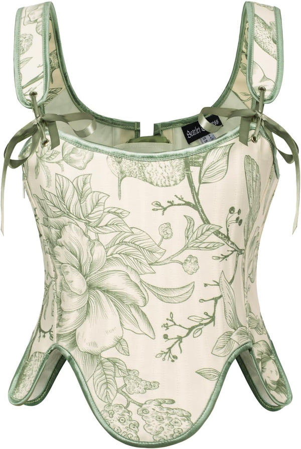 Renaissance Floral Lace-Up Bustier with Zipper