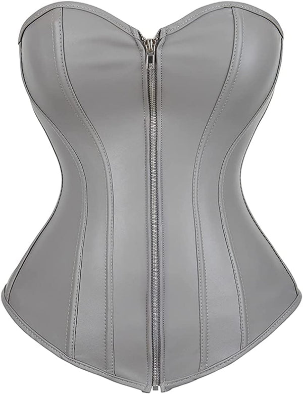 Faux Leather Steampunk Corset Top with Zipper