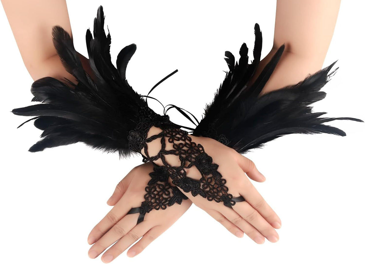 Feather Gloves Women Costume Wrist Cuffs