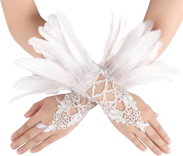 Feather Gloves Women Costume Wrist Cuffs