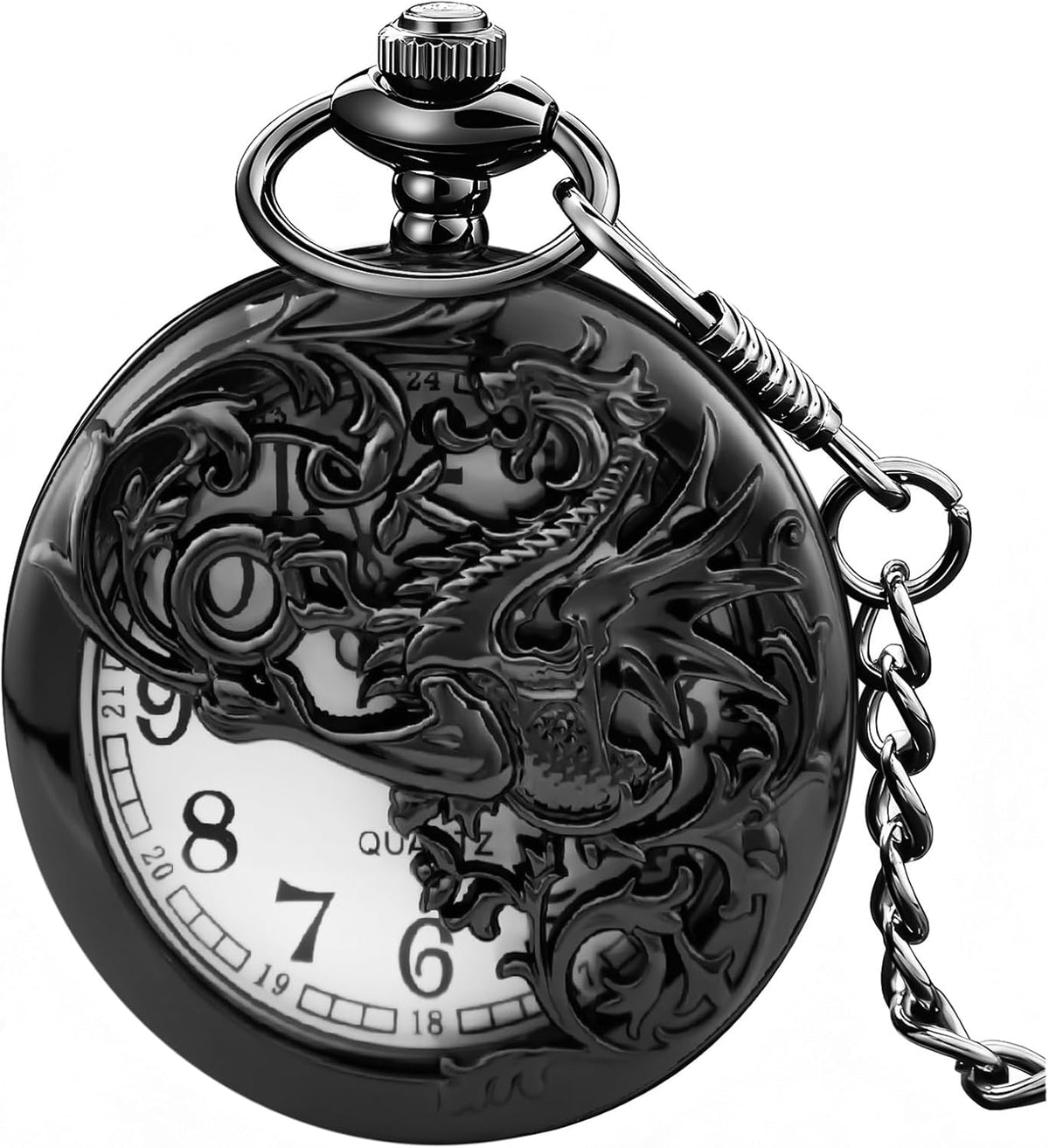 Dragon Design Quartz Pocket Watch Roman Numerals with Chain Birthdays