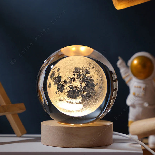 Unique 3d Crystal Ball Night Light LED Lamp Bedside Table Glowing Galaxy Lamp Saturn Planets Moon...
