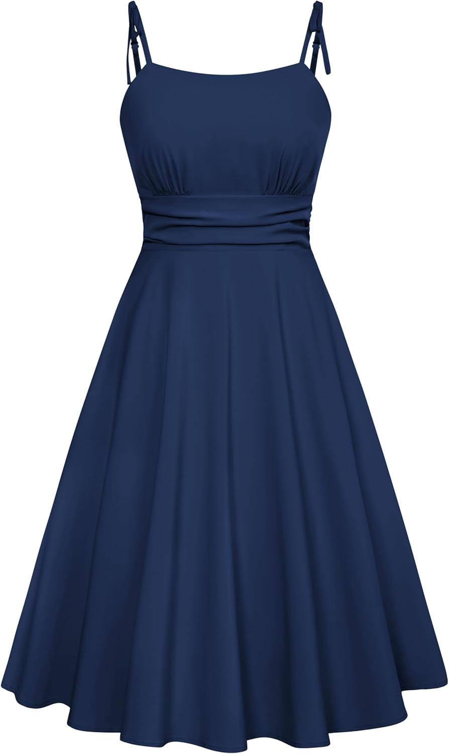 Summer Dress Spaghetti Strap Flowy Midi Beach Sundress Wedding Guest Cocktail Dress