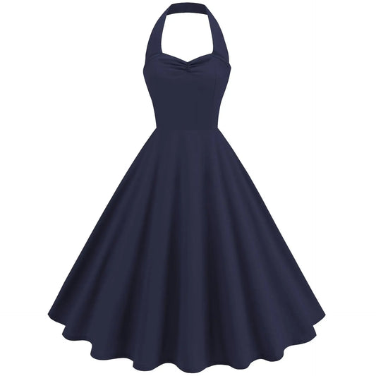 Vintage Swing Dress - Halter Neck Sleeveless Backless - 1950s Rockabilly Pin-Up Style