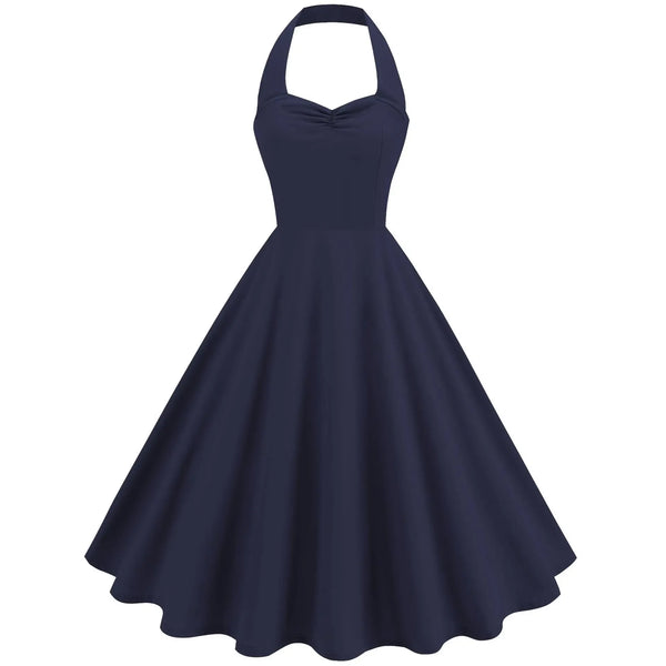 Vintage Swing Dress - Halter Neck Sleeveless Backless - 1950s Rockabilly Pin-Up Style