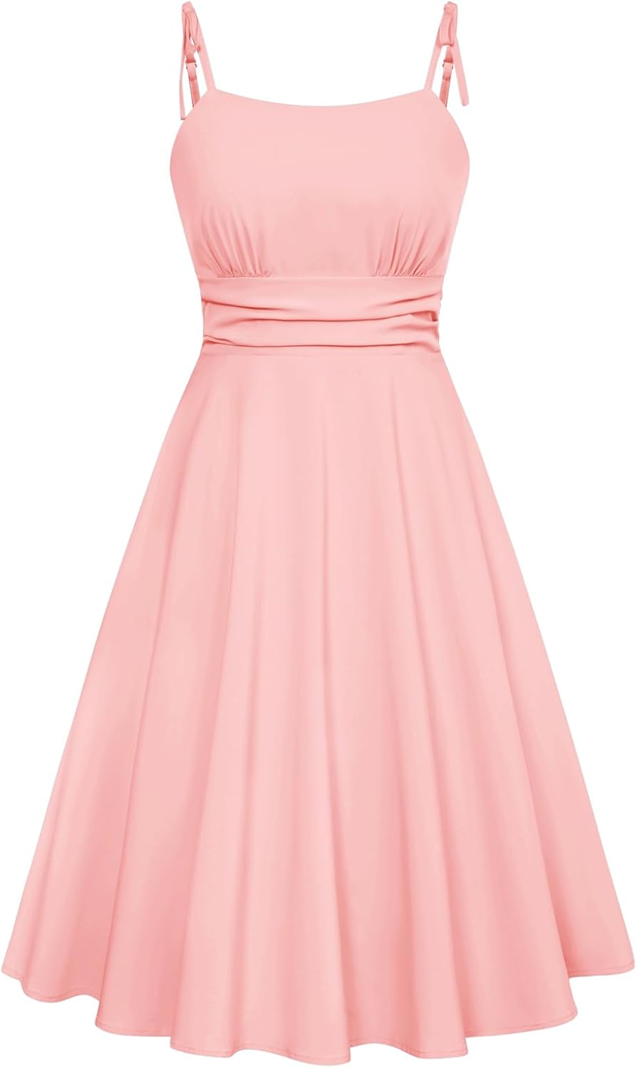 Summer Dress Spaghetti Strap Flowy Midi Beach Sundress Wedding Guest Cocktail Dress