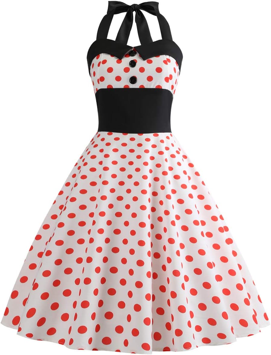 Floral Vintage Swing Dress - Halter Neck - 1950s Rockabilly Pin-Up Style