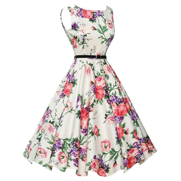 Summer Vestidos Dress Clothing Floral Robe Swing Casual Rockabilly Dresses