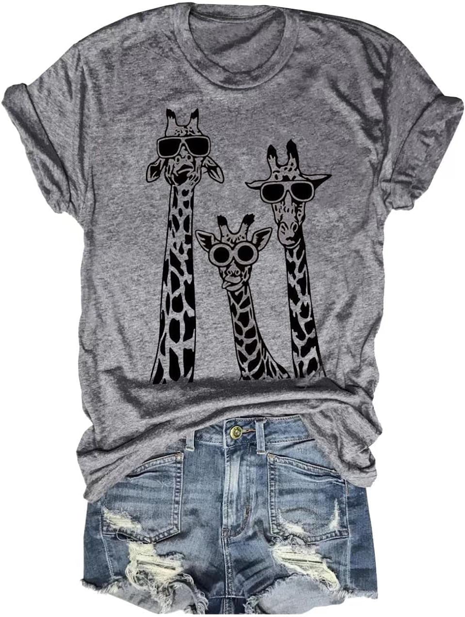 Beopjesk Womens Summer Giraffe Printed T-Shirt Funny Cute Animal Graphic Tees Tops