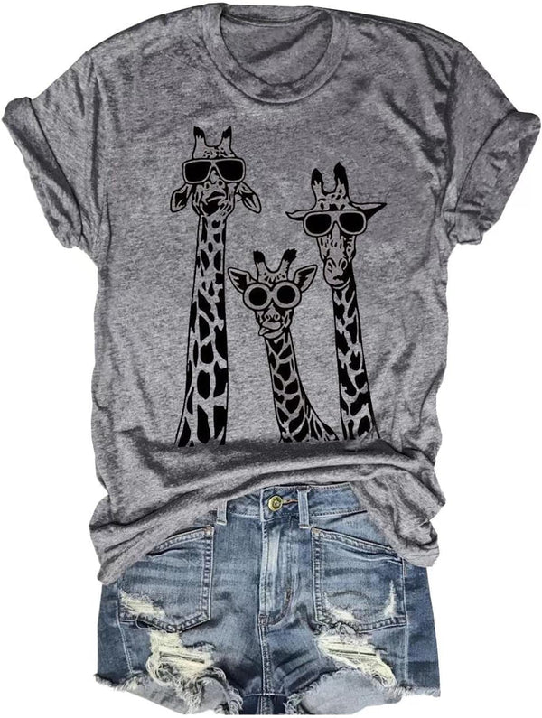 Beopjesk Womens Summer Giraffe Printed T-Shirt Funny Cute Animal Graphic Tees Tops