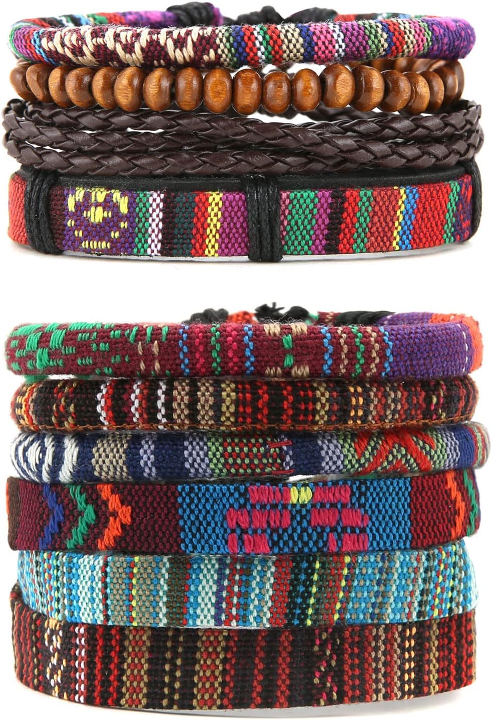 HZMAN Mix 6 Wrap Bracelets Men Women, Hemp Cords Ethnic Tribal Bracelets Wristbands (Mix 6 Wrap)