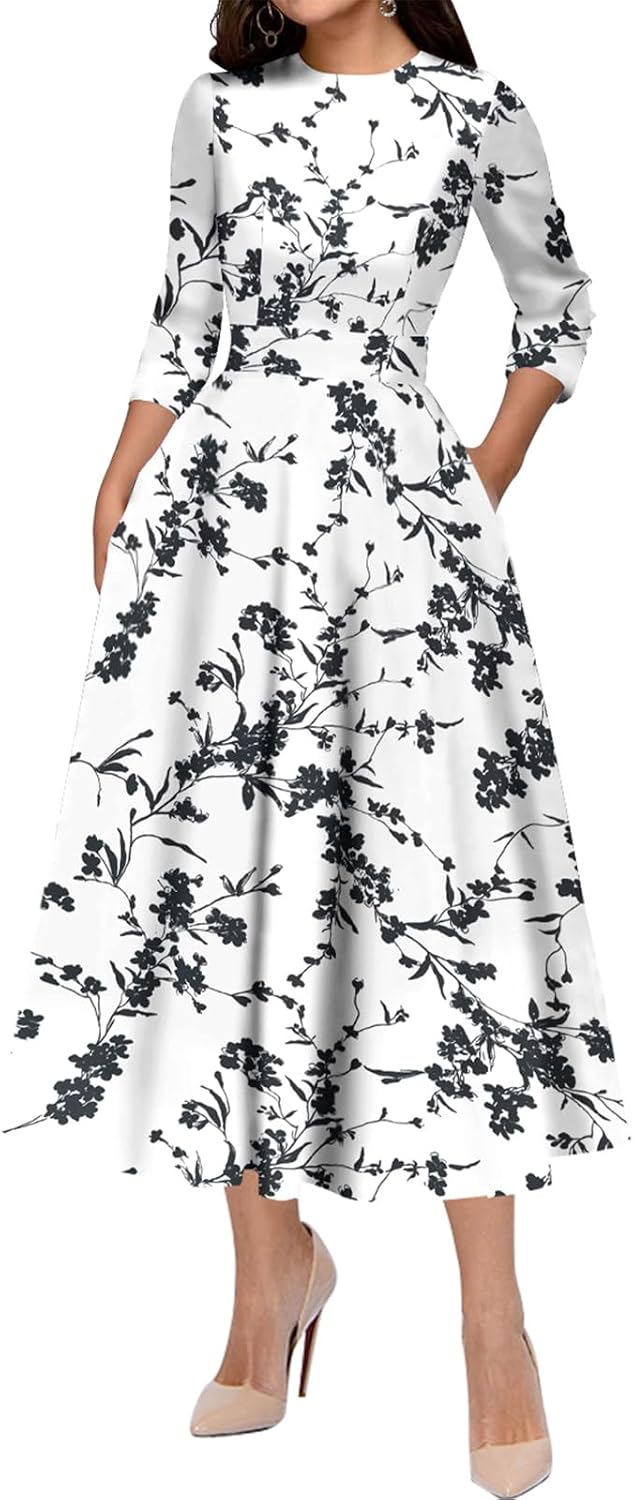 Simple Flavor Women's Vintage 1950s Cocktail Midi Dress