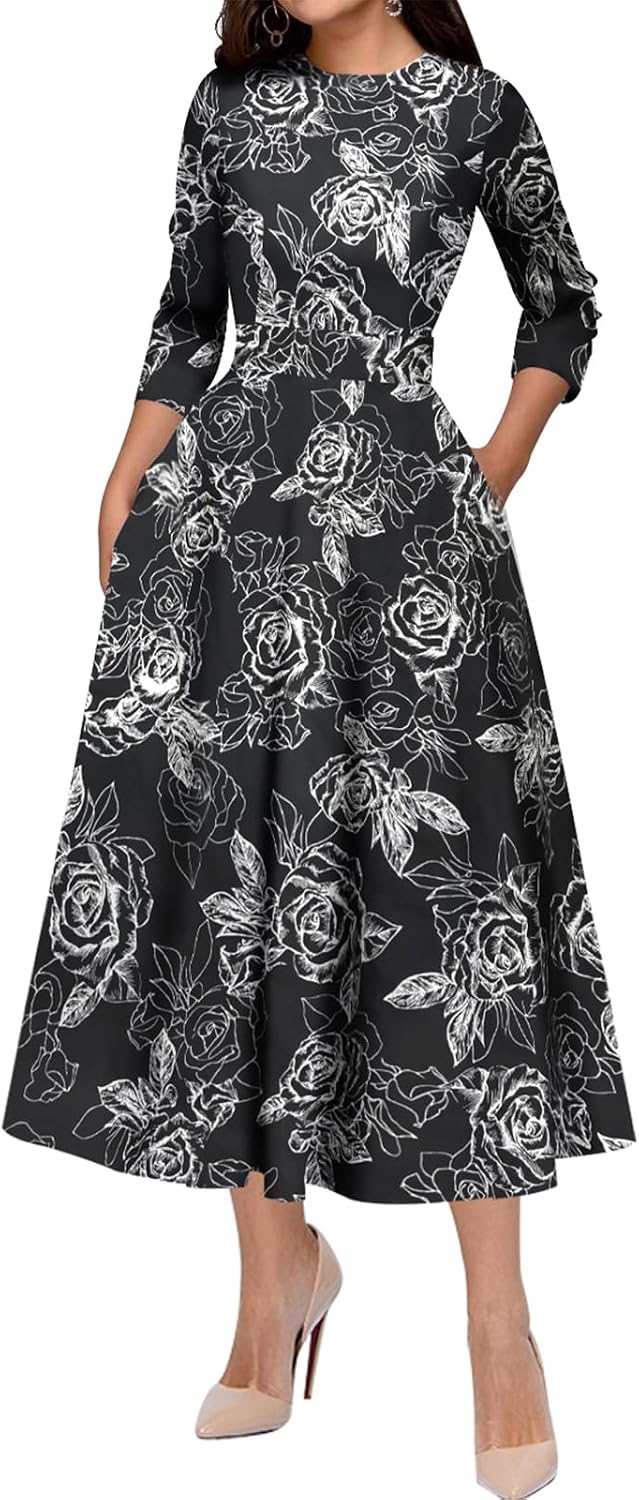 Simple Flavor Women's Vintage 1950s Cocktail Midi Dress