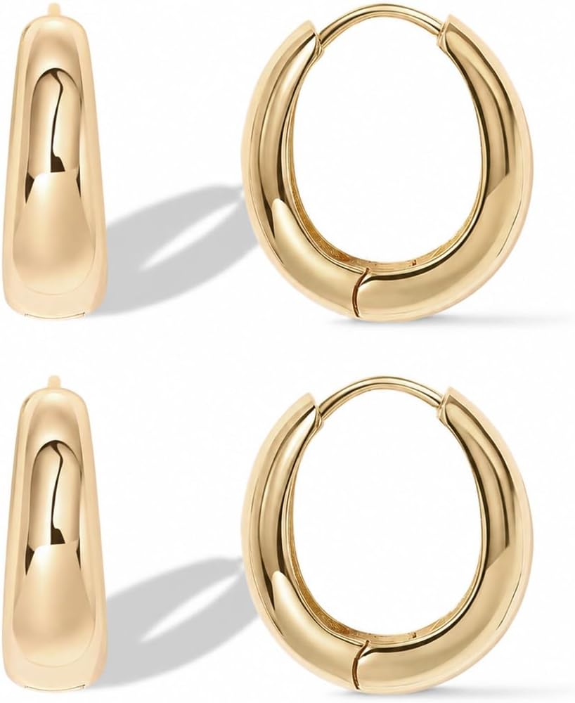 PAVOI Gold Hoop Earrings for Women, 14K Gold Plated Small Chunky Hoops