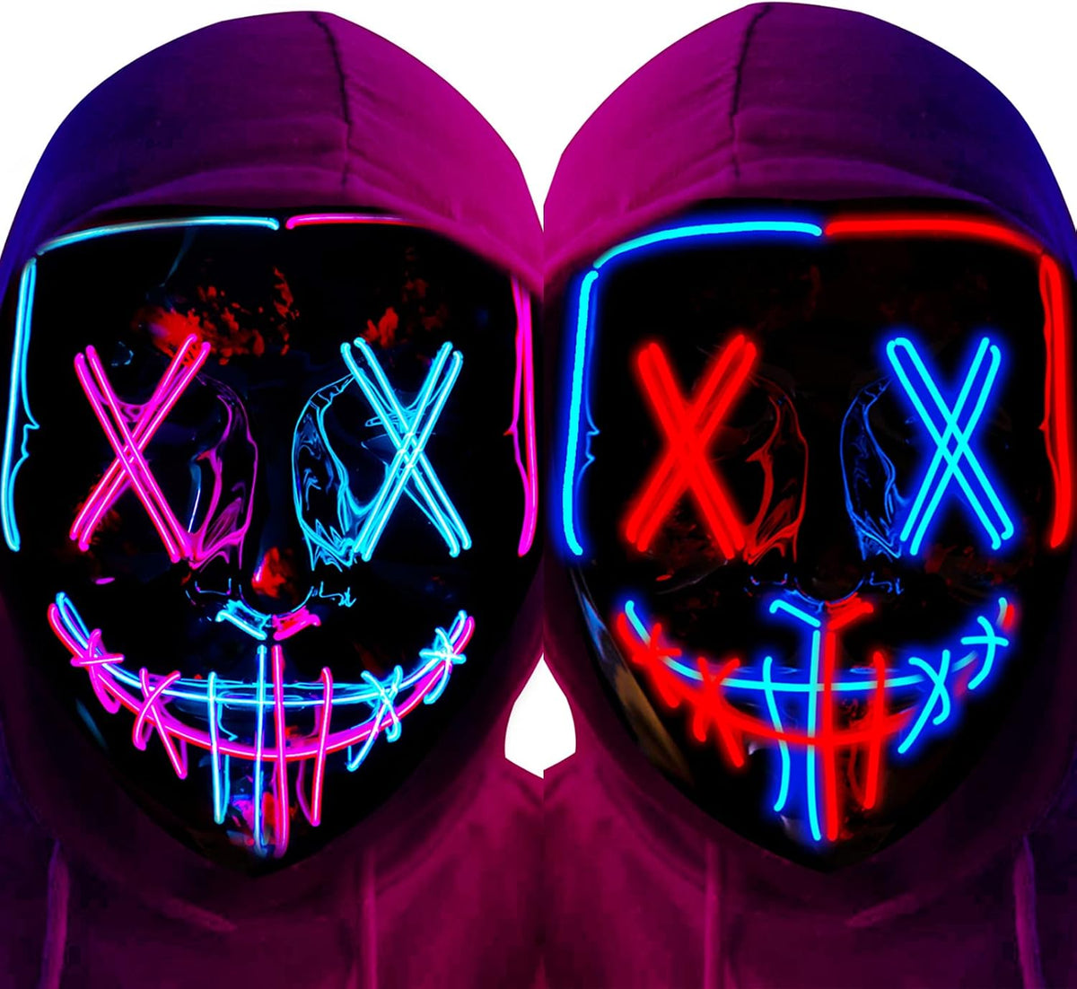 Poptrend Halloween Mask LED Light up Mask Scary mask for Festival Cosplay Halloween Costume Masquerade Parties,Carnival,Gift (2 PACK-B)