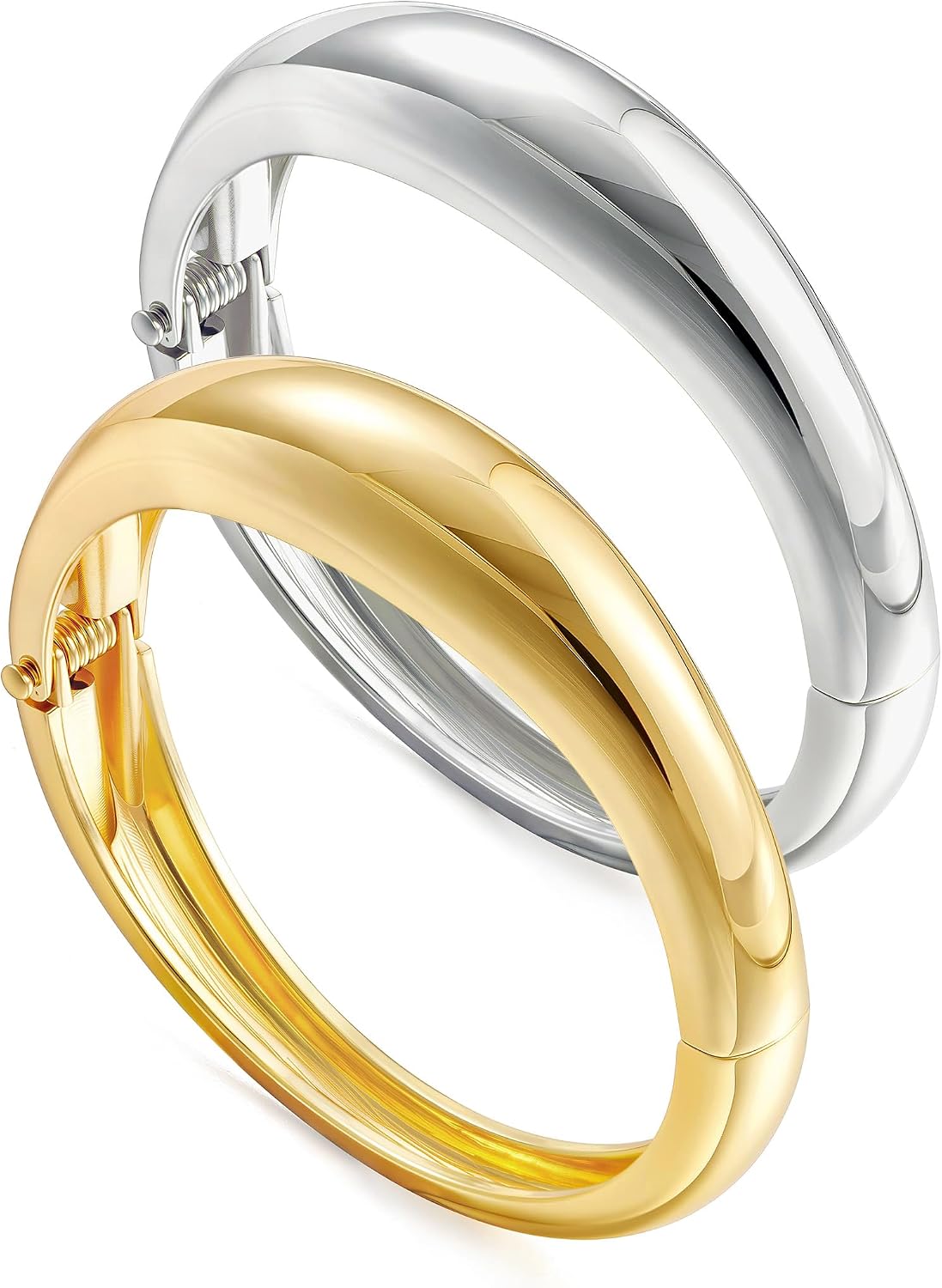 Chunky Gold Bangle Bracelets for Women, Dainty 14k Gold Plated Big Stackable Bangles Set, Trendy Statement Cuff Bracelet Stack Fashion Jewelry Gifts