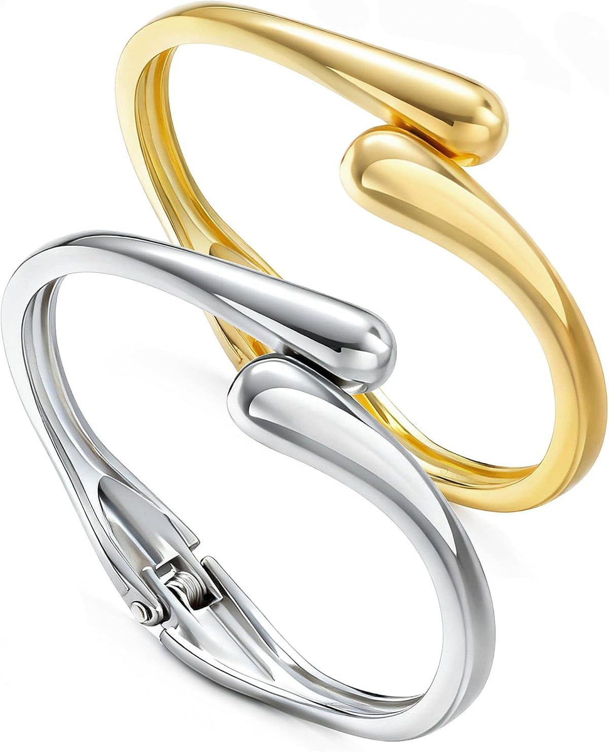Chunky Gold Bangle Bracelets for Women, Dainty 14k Gold Plated Big Stackable Bangles Set, Trendy Statement Cuff Bracelet Stack Fashion Jewelry Gifts